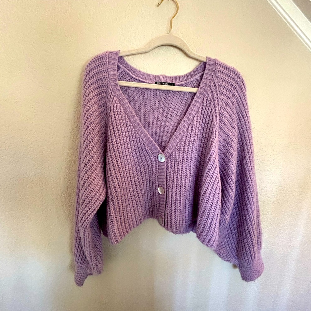 Nasty Gal bishop sleeve drop shoulder crop cardigan